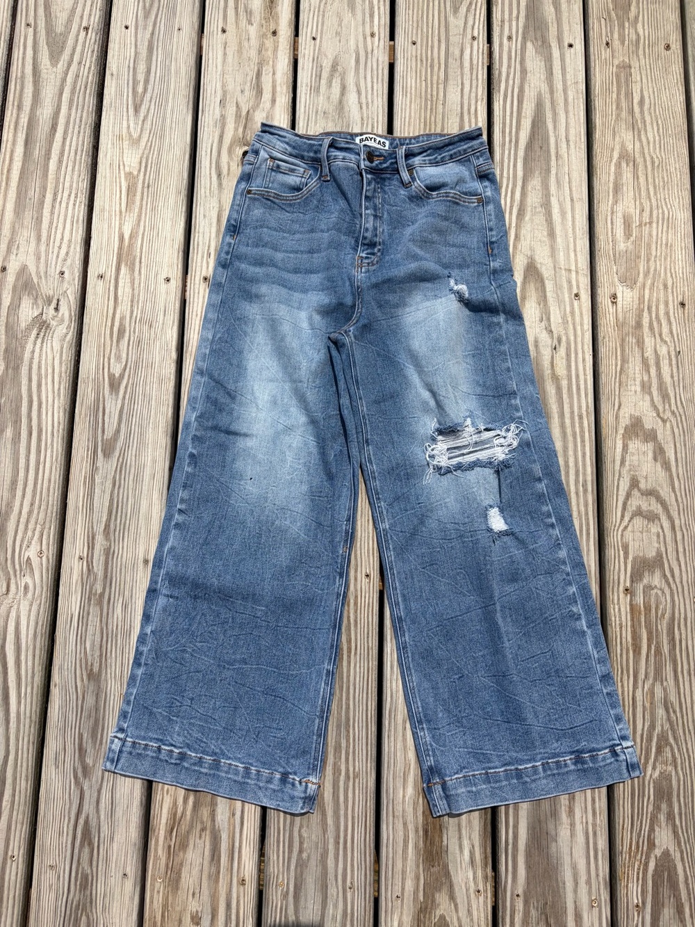 Bayeas Los Angeles Women High Waisted Wide Leg Light Wash Jeans BYW8005 Stretch